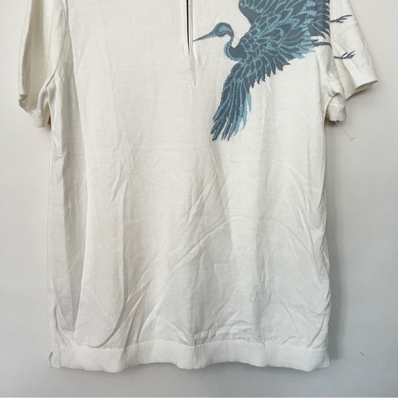Express Flying Crane Zip Polo Size Medium Cream Beige Short Sleeve - Picture 4 of 7